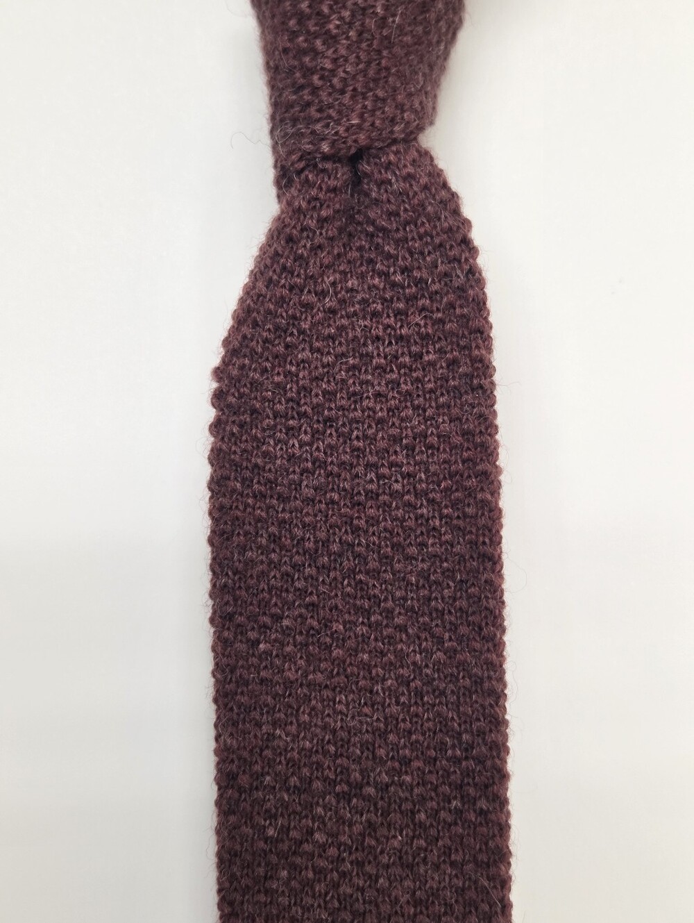 100% Virgin Wool Knit Tie Burgundy Solid Square Bottom Skinny Tie
